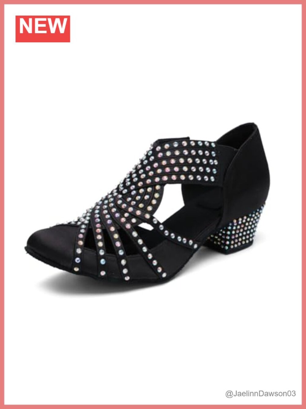 Rhinestone Ballroom Dance Shoes Women's Low Cuban Heel Slip-On Latin Salsa